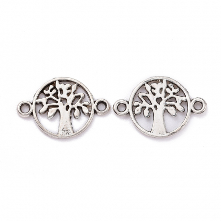 Charm, Pandant, Conector - Conector argintiu antichizat, Tree of Life, Pomul Vietii - 16x12 mm - 1 bucata