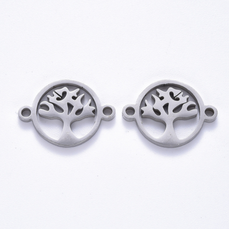 Charm, Pandant, Conector - Conector Pomul Vietii din otel inoxidabil 201, argintiu antichizat, Tree of Life 14x19 mm - 1 bucata