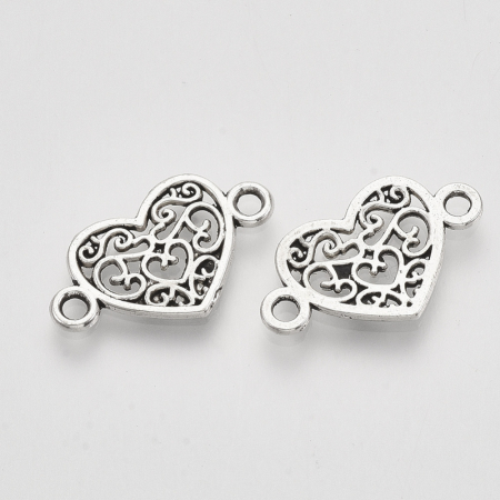 Charm, Pandant, Conector - Conector argintiu antichizat, inima filigranata - 12x21 mm - 1 bucata