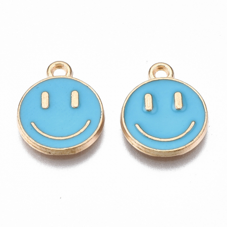 Charm, Pandant, Conector - Charm emailat, Emoticon, Smiley Face, metal auriu, 14.5X12 mm, 1 buc