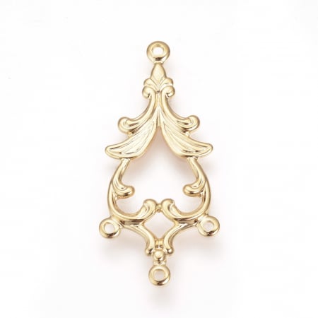 Charm, Pandant, Conector - Conector candelabru din alama placata cu aur, 33.5X15 mm - 1 bucata
