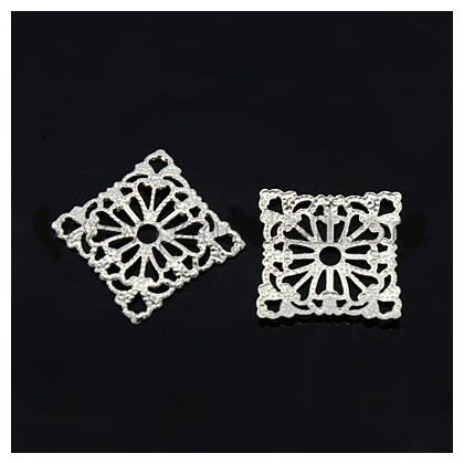 Charm, Pandant, Conector - Conector, chandelier, dreptunghi - alama argintie, filigranat - 15X15 mm - 1 buc.