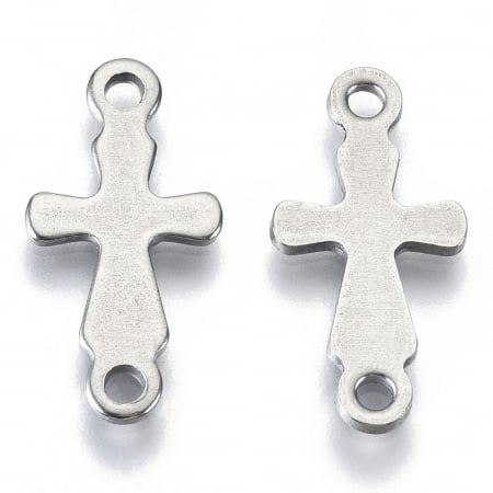 Charm, Pandant, Conector - Conector charm cruce din otel inoxidabil 202, 18.5x9mm- 1 bucata