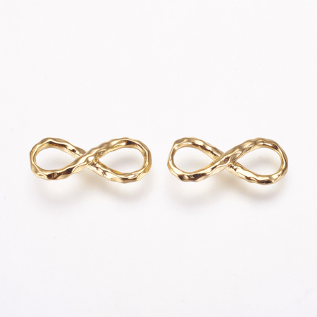 Charm, Pandant, Conector - Link conector semnul infinitului, alama placata cu aur, 15X7 mm, 1 buc