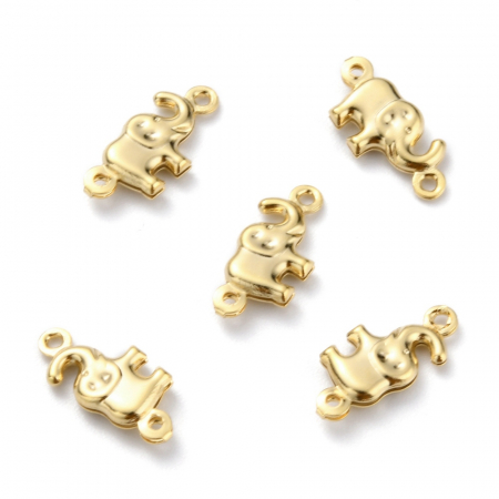Charm, Pandant, Conector - Conector elefant din alama placata cu aur 14X6,5 mm, 1 buc