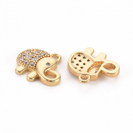 Charm elefant din alama placata cu aur de 18K, cristale Cubic Zirconia, 11X12.5 mm [1]