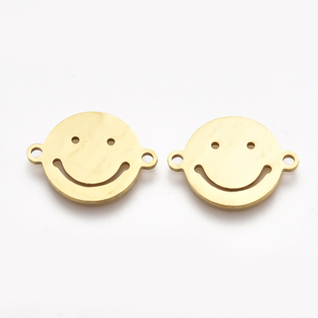Otel inoxidabil - Conector emoticon auriu, smiley face din otel inoxidabil 201, 12.5X16.5 mm, 1 buc
