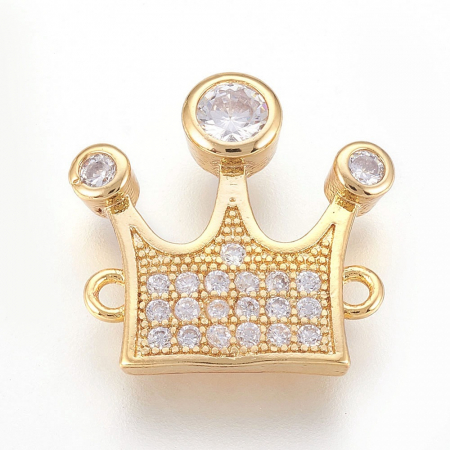 Charm, Pandant, Conector - Conector coronita din alama placata cu aur de 18K, cu cristale Cubic Zirconia 17x17.5 mm, 1 buc