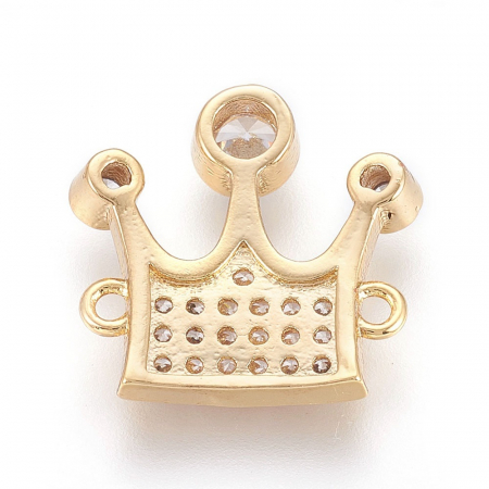 Conector coronita din alama placata cu aur de 18K, cu cristale Cubic Zirconia 17x17.5 mm, 1 buc [1]