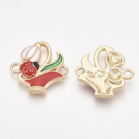 Charm, Pandant, Conector - Conector perfect pentru martisor, ghiocel si buburuza, metal auriu, emailat.