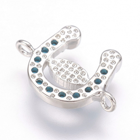 Conector potcoava din alama placata cu platina, cristale Cubic Zirconia si ochi protector, 11X15 mm, 1 buc [1]