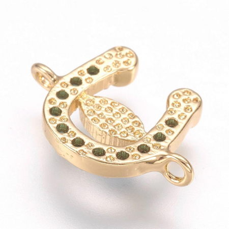 Conector potcoava cu ohi protector din alama placata cu aur de 18K, cristale Cubic Zirconia, 11X15 mm [1]