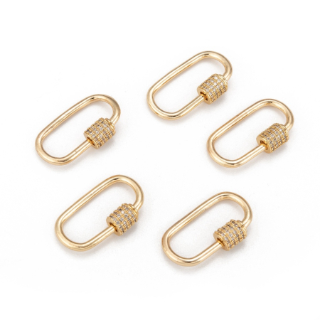 Charm carabină ovală din alamă, cu cristale Cubic Zirconia și închidere tip șurub, auriu – 1 bucată [4]