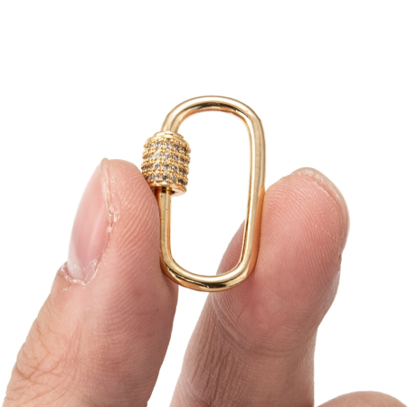 Charm carabină ovală din alamă, cu cristale Cubic Zirconia și închidere tip șurub, auriu – 1 bucată [3]