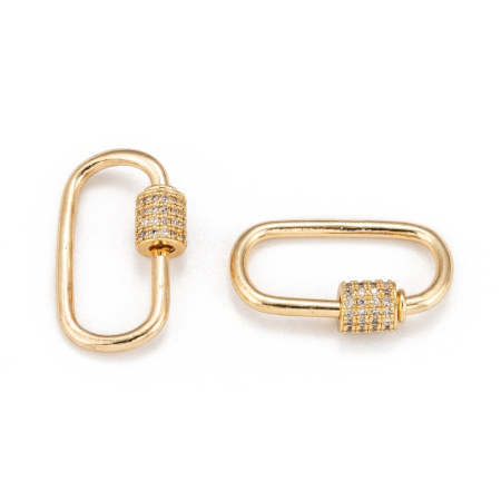 Inchizatori - Charm carabină ovală din alamă, cu cristale Cubic Zirconia și închidere tip șurub, auriu – 1 bucată