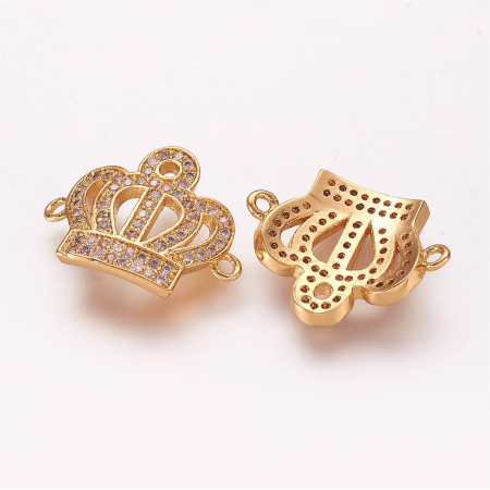 Charm, Pandant, Conector - Conector coronita din alama aurie, cu Cubic Zirconia 14X18 mm, 1 buc