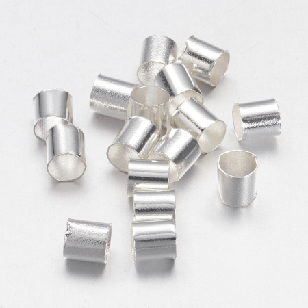 Crimp si Crimp Cover - Crimp din alama placata cu argint, 3X3 mm, 10 buc