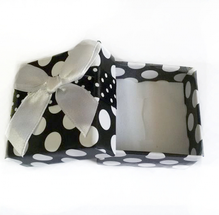 Cutie cadou pentru bijuterii, pentru inel, culoare negru cu buline albe, 5X5X3 cm, 1 bucata [2]