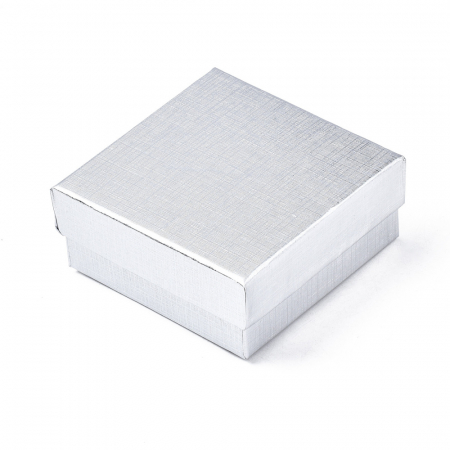 Ambalaje, cutii - Cutie cadou argintie pentru bijuterii, pentru cercei, inel, colier, 7,4X7,4X3,2 cm, 1 bucata