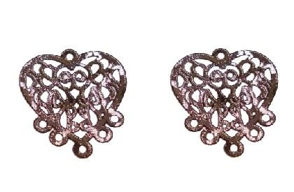 Accesorii Cercei - Drop, chandelier - argintat - inima filigranata - 22X20 mm - 1 buc.