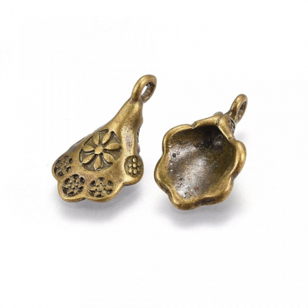 Charm, Pandant, Conector - Drop, charm bronz antichizat, floare, 18 X11 mm- 1 bucata