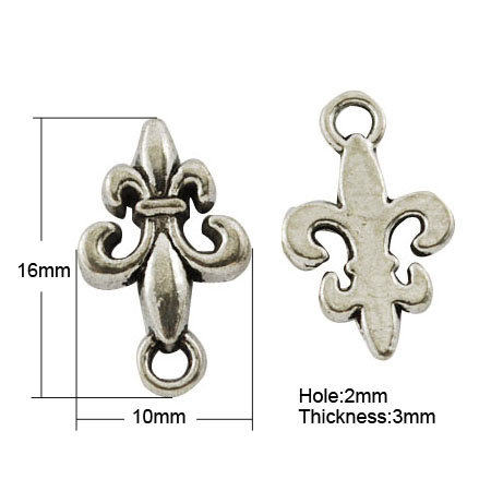 Charm, Pandant, Conector - Drop, charm in stil Tibetan, floare, fleur de lis - argintiu antichitat - 16x 10 mm - 1 bucata