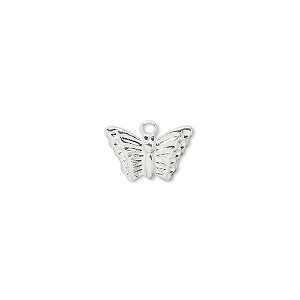 Charm, Pandant, Conector - Drop, charm in stil Tibetan, fluture - argintiu - 16x 15 mm - 1 bucata