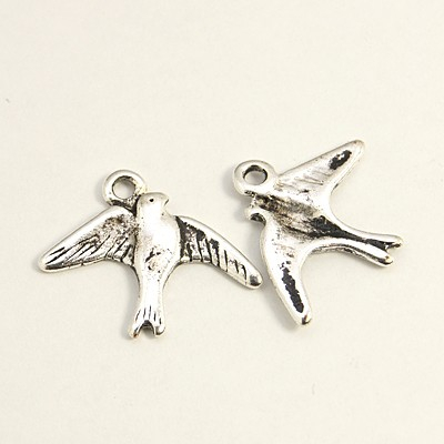 Charm, Pandant, Conector - Charm pasare in stil Tibetan ,argintiu antichitat, 17,5x 22,5 mm - 1 bucata