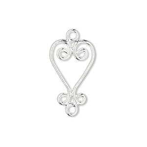 Accesorii Cercei - Drop inima, conector, placat cu argint, 20 X13 mm, 1 buc