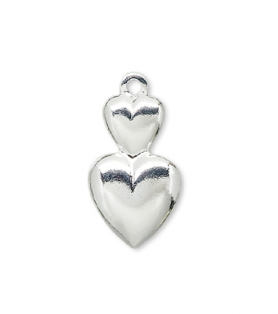 Charm, Pandant, Conector - Drop placat cu argint - 2 inimioare - 16 mm - 1 bucata Cod-SP-6Drop