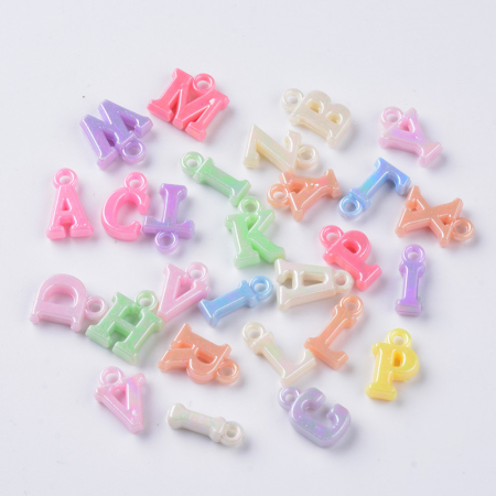 Margele acrilice - Initiala alfabet acrilica, pandant albastru deschis, 12X13 mm, mix 25 bucati diverse