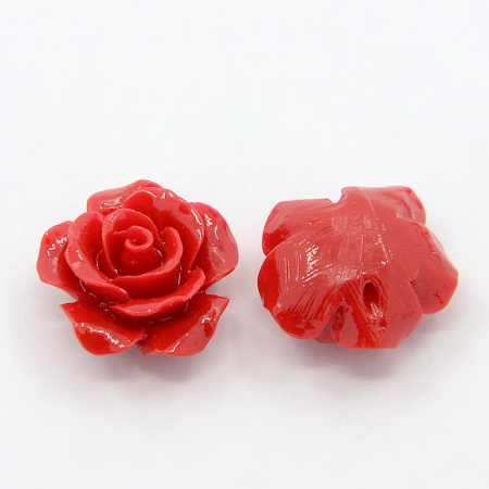 Charm, Pandant, Conector - Floare 3D, trandafir rosu gaurit, din coral sintetic, 14X8 mm, 1 bucata