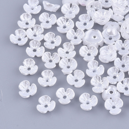 Margele acrilice - Floare acrilica imitatie perla, clopotel alb cu 3 petale 6x6.5mm, 1 bucata