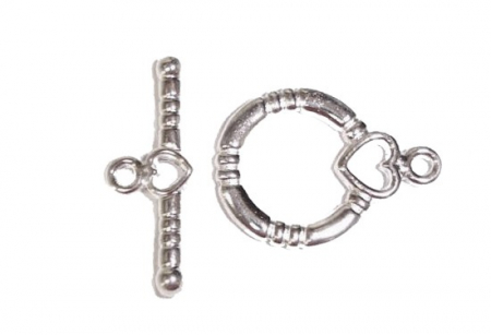 Inchizatori - Inchizatoare toggle cu inimioara din alama placata cu argint, 14 mm - 1 bucata Cod ITSP4
