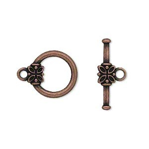 Inchizatori - Inchizatoare toggle cu floare din alama cuprata antichizata- 14 mm - 1 set