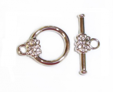 Inchizatori - Inchizatoare toggle cu floare din alama placata cu argint, 14 mm, 1 bucata Cod ITSP2