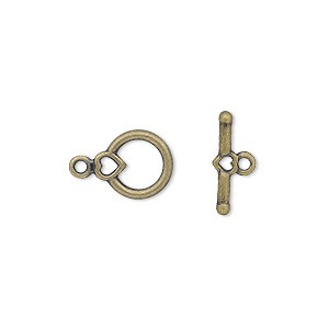 Inchizatori - Inchizatoare toggle cu inimioara din alama placata cu aur antichizat- 10 mm - 1 buc.