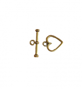 Inchizatori - Inchizatoare toggle inimioara din aliaj auriu antichizat - 15 mm - 1 bucata