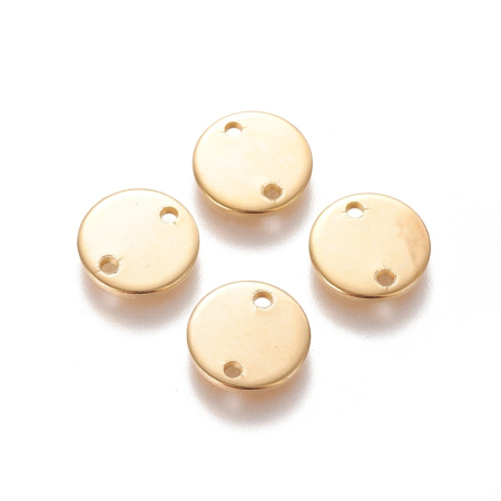 Charm, Pandant, Conector - Conector  rotund banut plat din inox 304, aurii, 10 mm, orificiu 1 mm – 1 bucată