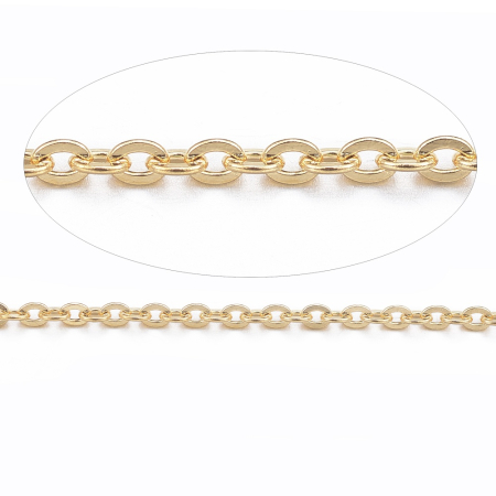 Lant - Lanț din oțel inoxidabil 304 placat prin Ion Plating (IP), pentru bijuterii handmade, veriga ovală plată, 1.5x1.3x0.3 mm, culoare auriu – 50 cm