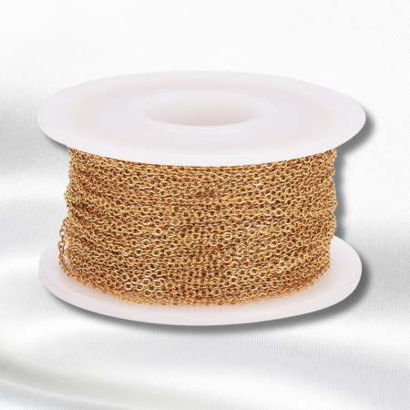 Lanț din oțel inoxidabil 304 placat prin Ion Plating (IP), pentru bijuterii handmade, veriga ovală plată, 1.5x1.3x0.3 mm, culoare auriu – 50 cm [1]