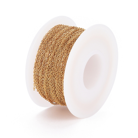 Lanț din oțel inoxidabil 304 placat prin Ion Plating (IP), pentru bijuterii handmade, veriga ovală plată, 1.5x1.3x0.3 mm, culoare auriu – 50 cm [3]