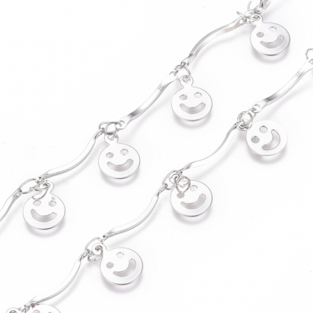 Lant - Lant din otel inoxidabil 304, emoticon smiley face, argintiu 10x7mm - 50 cm