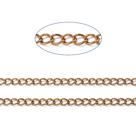 Lanț curb răsucit din inox 304, placat cu aur 18K prin Ion Plating, 4x3x0.6 mm – la metru [1]