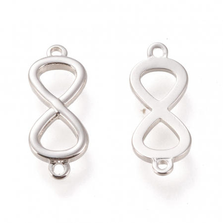 Charm, Pandant, Conector - Link conector semnul infinitului, alama placata cu platina, 16.5X6.55 mm, 1 buc