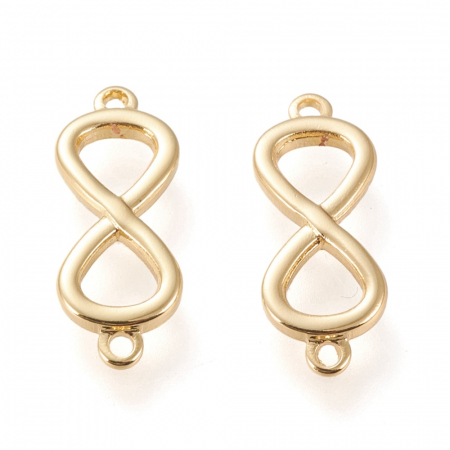 Charm, Pandant, Conector - Link conector semnul infinitului, alama placata cu aur de 18K, 16.5X6.55 mm, 1 buc
