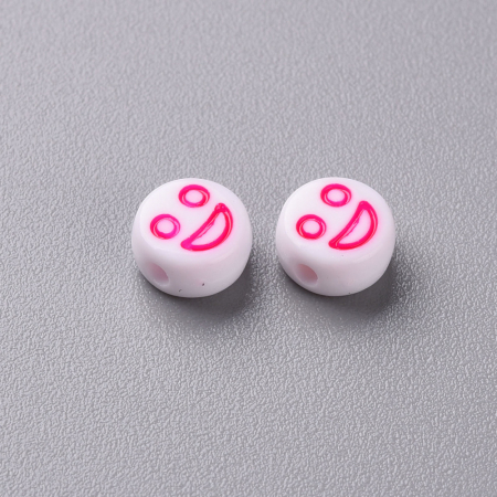 Margele acrilice cu emoticon cu diverse expresii (smiley, sad, angry) rotund plan 7x4 mm, gaura de 1.6 mm, 50 bucati [2]