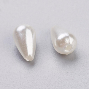 Margele acrilice, imitatie perla, lacrima, alb, 10X6 mm - 10 bucati [1]