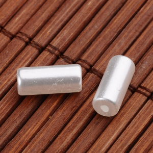 Margele acrilice - Margele acrilice, imitatie perla, tub, alb sidefat, 10.5X4 mm - 10 bucati