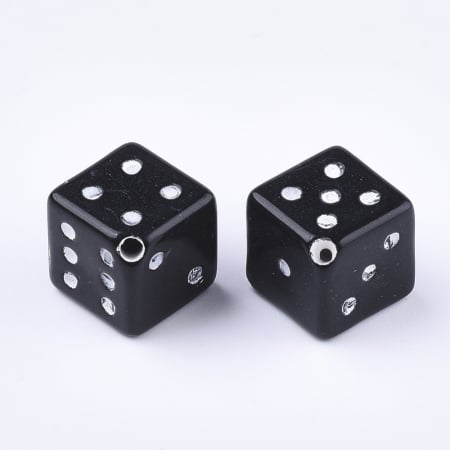 Margele acrilice - Margele acrilice in forma de zar negru, gaurit de diagonala, 12 mm - 1 bucata